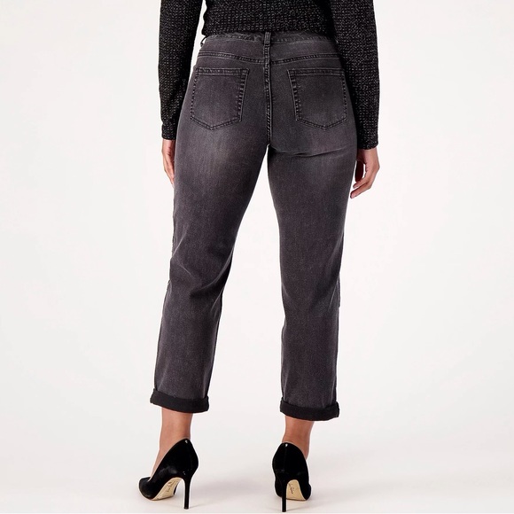 LOGO by Lori Goldstein Limited Edition Velvet Patchwork Jeans Washed Black 6P - Picture 3 of 15